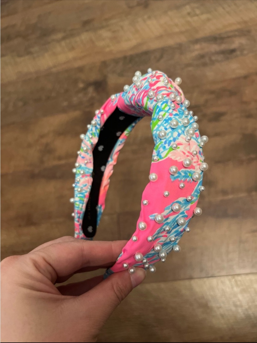 Lele Sadoughi Seaing Things Pearl-Embellished Pink Floral Padded Headband